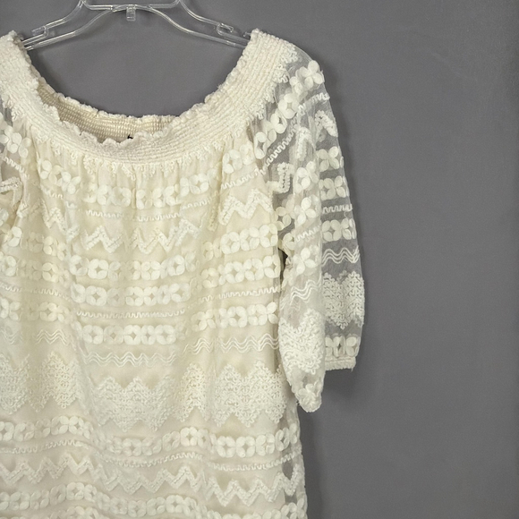 Trina Turk Dress Medium White Lace Hoku Off Shoulder Embroidered Romantic Dainty - Picture 5 of 8